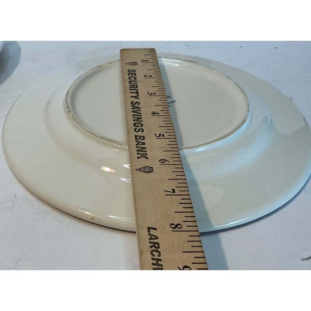 Lands End Set of 3 Salad Plates Cream Beaded Rim Stoneware 8.25 Inch Classic